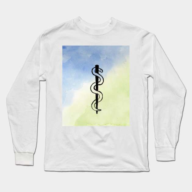 Asclepius Wand Long Sleeve T-Shirt by lindaursin